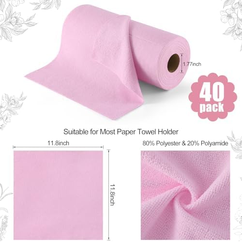 Homaxy Tear Away Dish Cloths Rolls 40 Sheets Pink