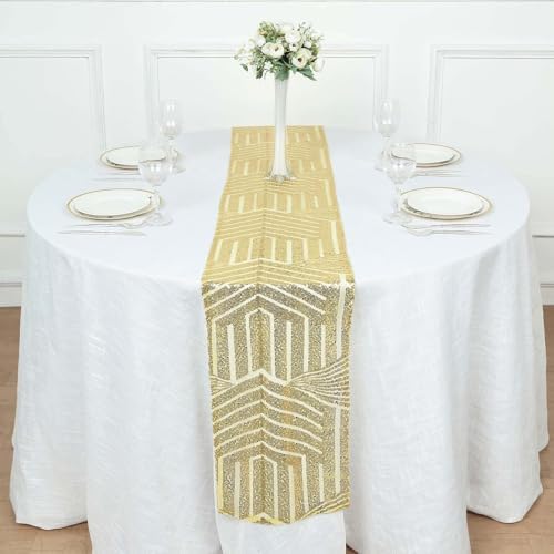 Efavormart 12x108 Gold Sequin Geometric Table Runner