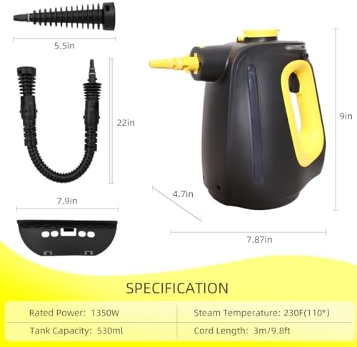 Yardeen 1350W Pressurized Handheld Steam Cleaner with 10-Piece Accessory Set