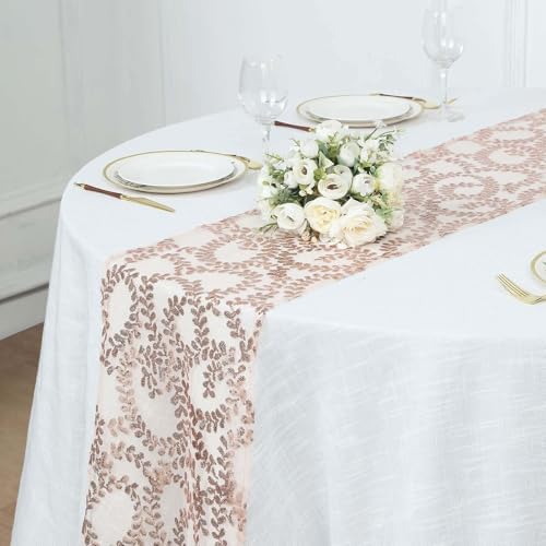 Efavormart 12x108 Blush Rose Gold Leaf Vine Sequin Table Runner