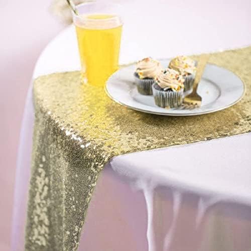 Champagne Sequin Table Runner 12x108 Inch Sparkly Decor
