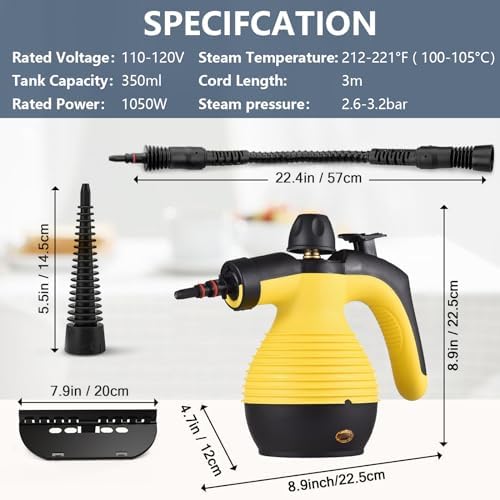 Docreate Handheld Steam Cleaner with 9 PCS Accessory Kit Yellow