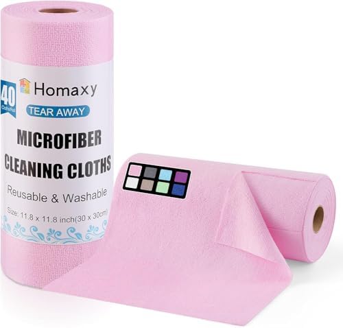 Homaxy Tear Away Dish Cloths Rolls 40 Sheets Pink