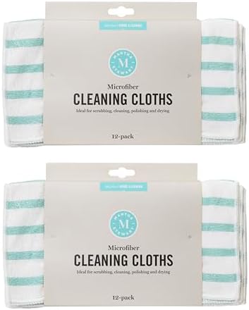 Martha Stewart Microfiber Cleaning Cloths 24 Count Teal Stripes