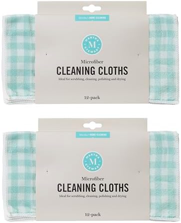 Martha Stewart Microfiber Cleaning Cloths 11 Inches Teal Gingham 24 Count