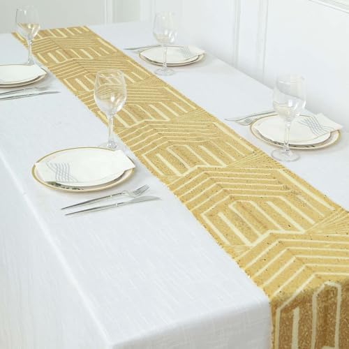 Efavormart 12x108 Gold Sequin Geometric Table Runner