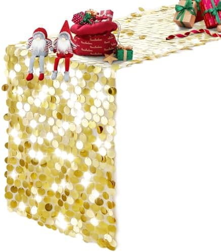 Pufogu 12x108 Inch Gold Sequin Table Runner