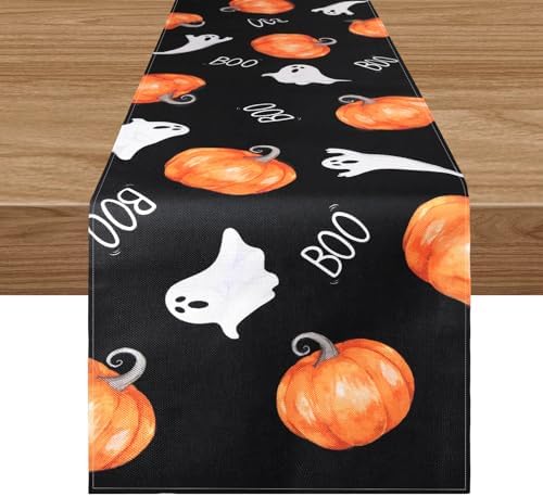 Halloween Table Runner Black Ghost Pumpkin Decor