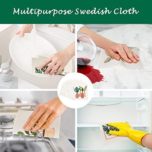 Whaline 8Pcs Kitchen Dish Cloths with Botanical Pattern