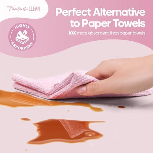Fantasticlean Kitchen Dish Towels 50 Sheets 12 x 12 Pink
