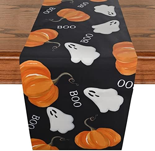 Halloween Table Runner with Ghost Pumpkins Design