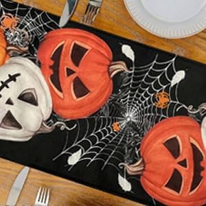 Halloween Table Runner 72 Inch Spider Web Pumpkin Decor
