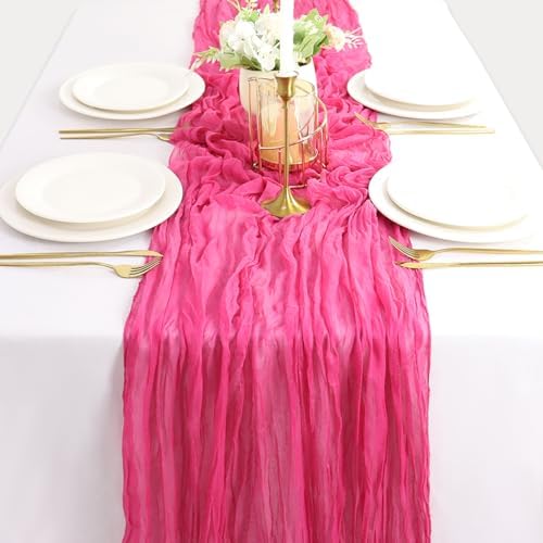 Hot Pink Cheesecloth Table Runner 10ft Boho Design