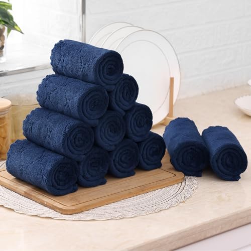 Mordimy 24 Pack Dish Towels 10x10 Dark Grey Navy Blue