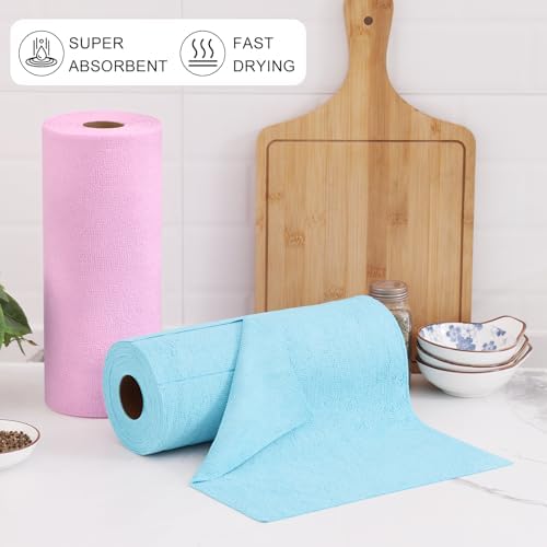Homaxy Tear Away Dish Cloths Rolls 40 Sheets Pink