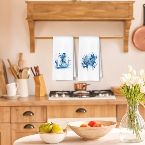 Coastal Jellyfish Octopus Hand Towels Set of 2 for Bathroom and Kitchen