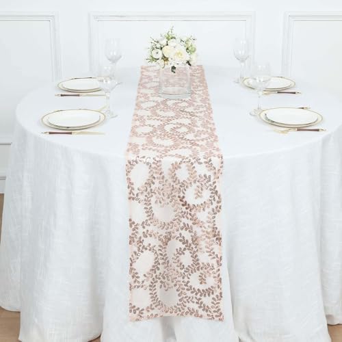 Efavormart 12x108 Blush Rose Gold Leaf Vine Sequin Table Runner