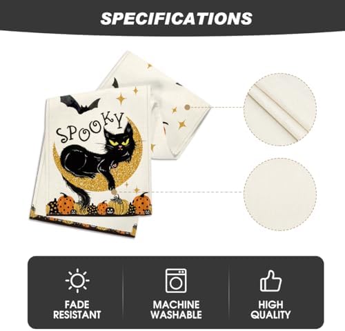 Artoid Mode Spooky Halloween Table Runner with Black Cat Design