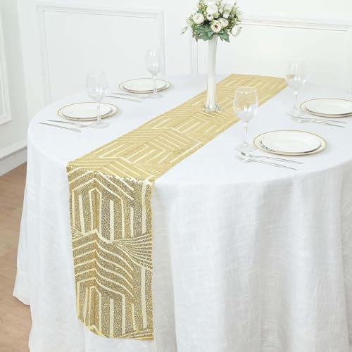 Efavormart 12x108 Gold Sequin Geometric Table Runner