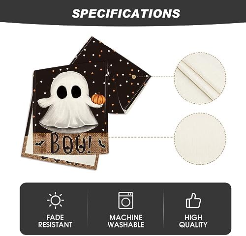 Artoid Mode Black Boo Ghost Pumpkin Dots Table Runner