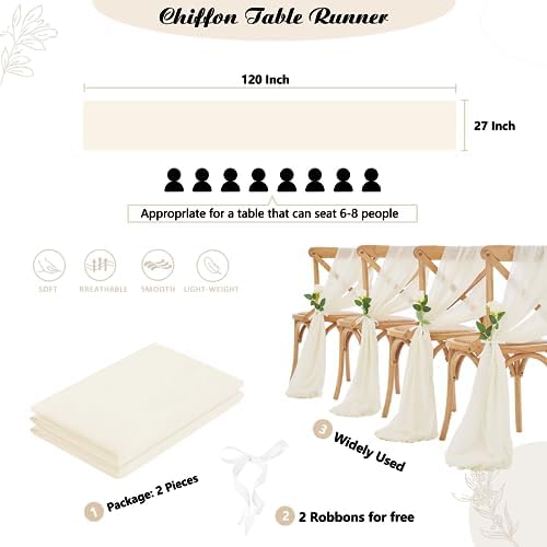 Ivory Chiffon Table Runner 2 Pack Romantic Wedding Decor