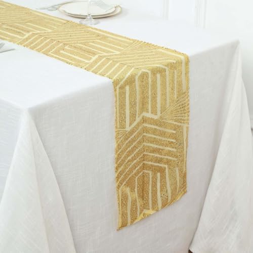 Efavormart 12x108 Gold Sequin Geometric Table Runner