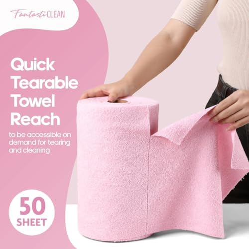 Fantasticlean Kitchen Dish Towels 50 Sheets 12 x 12 Pink