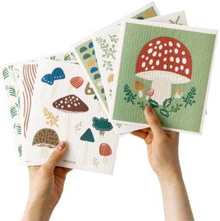 RECYCO Swedish Dishcloths 6-Pack Forest Mushroom Dish Rags