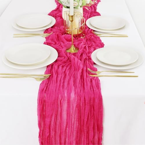Hot Pink Cheesecloth Table Runner 10ft Boho Design