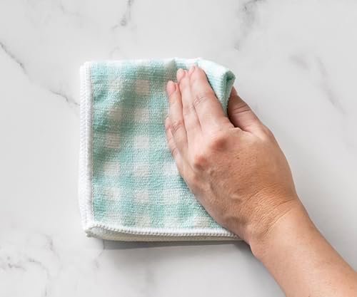 Martha Stewart Microfiber Cleaning Cloths 11 Inches Teal Gingham 24 Count