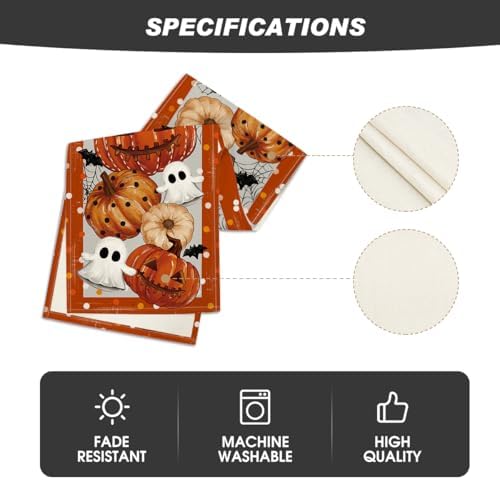 Artoid Mode Halloween Orange Pumpkin Ghost Table Runner 13x72 Inch