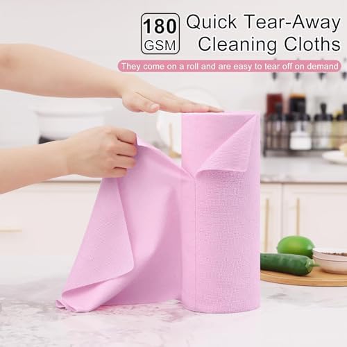 Homaxy Tear Away Dish Cloths Rolls 40 Sheets Pink