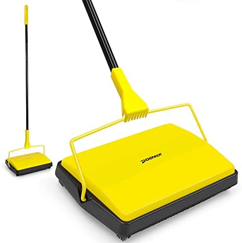 Dolanx Manual Carpet Sweeper with Horsehair Brush Yellow