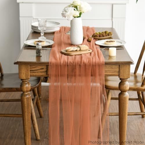 Artoid Mode 120 Inch Terracotta Gauze Table Runner