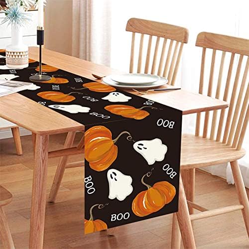 Halloween Table Runner with Ghost Pumpkins Design