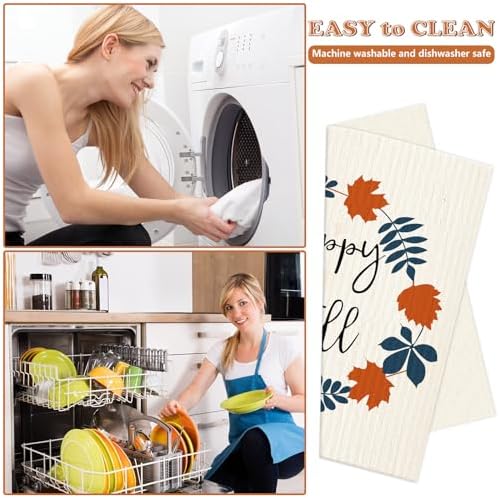 Swedish Kitchen Dishcloth Set 4Pcs 7x8 Inch Fall Themed