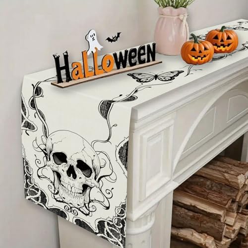 GPGHE Halloween Table Runner Gothic Skull Design 13x72 Inch