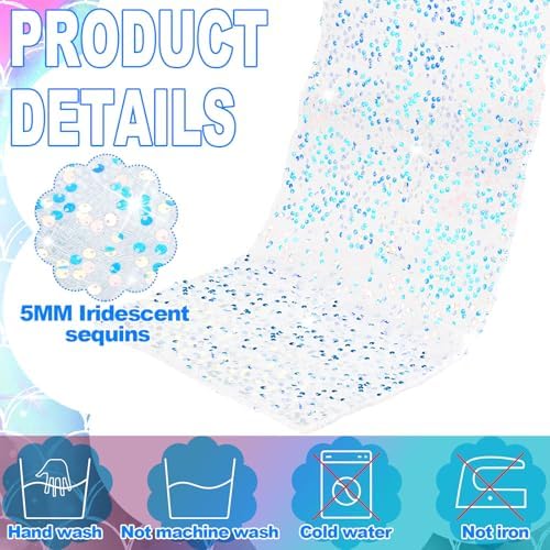 6 Pcs Iridescent Sequin Table Runner White 12x72 Inch Mermaid Wedding Cover