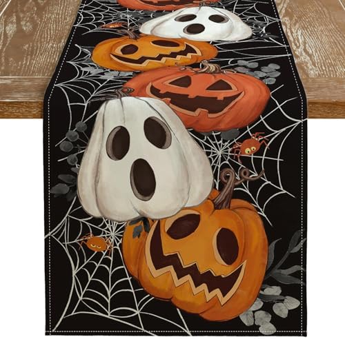 ARKENY Halloween Pumpkin Table Runner Black Spider Web