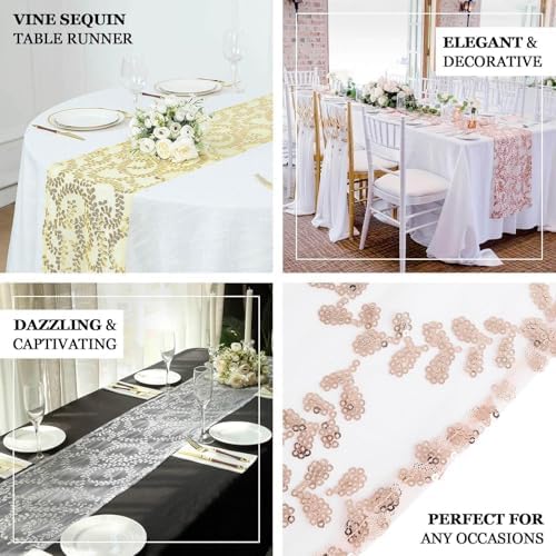 Efavormart 12x108 Blush Rose Gold Leaf Vine Sequin Table Runner