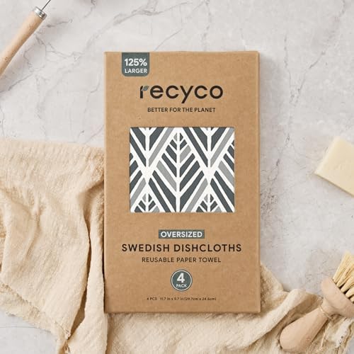 RECYCO 4-Pack Oversized Swedish Dishcloths for Kitchen