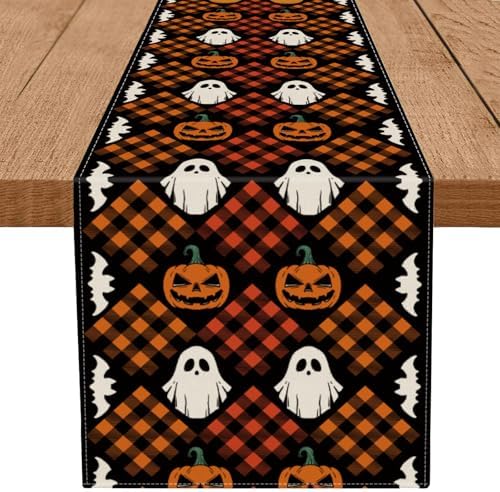 Halloween Table Runner with Ghost and Pumpkin Design