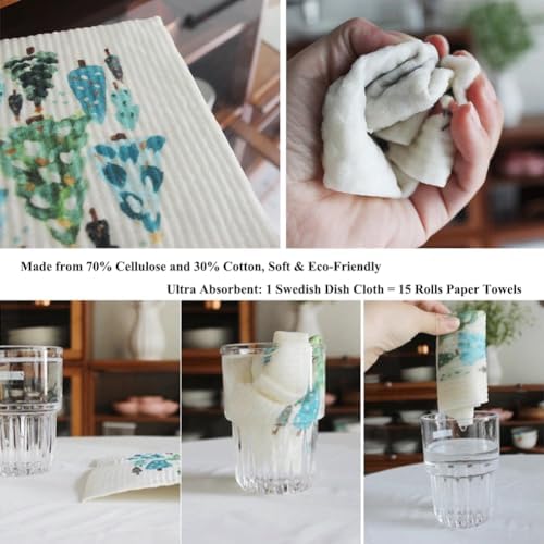 TREEWOO Reusable Dish Cloths Set of 6 Natural Cotton