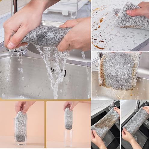 20 Pack Reusable Dish Cloths Soft Coral Fleece Nonstick Microfiber