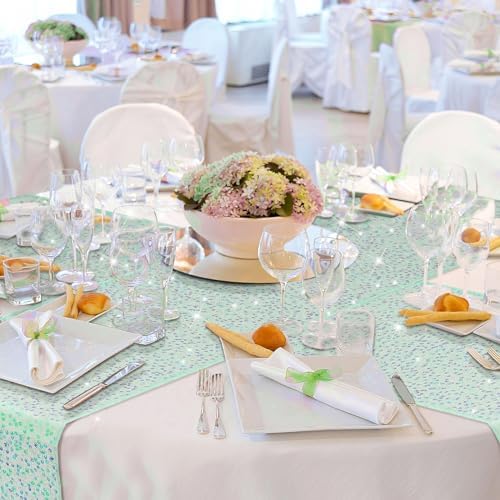 6 Pcs Iridescent Sequin Table Runner Mermaid Design Cyan