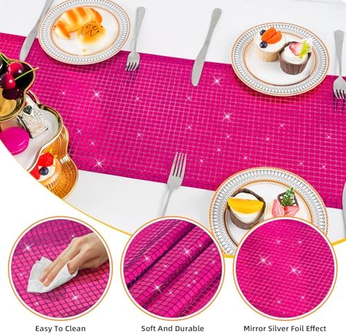 SquarePie Hot Pink Sequin Table Runner 12x108 Inches 2 Pack