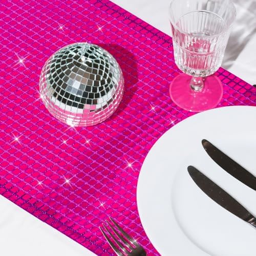 SquarePie Hot Pink Sequin Table Runner 12x108 Inches 2 Pack