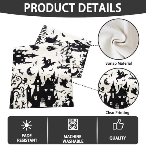 Halloween Table Runner with Haunted House Design