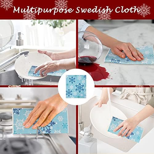 Whaline 4Pcs Christmas Swedish Dishcloths Reusable Kitchen Towels