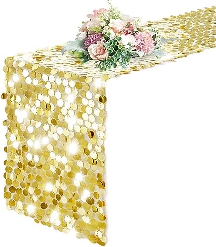 Pufogu 12x108 Inch Gold Sequin Table Runner